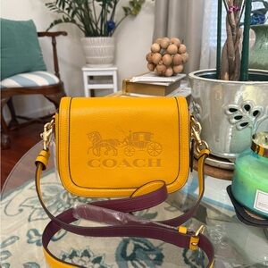Coach Yellow Leather Carriage Crossbody Bag